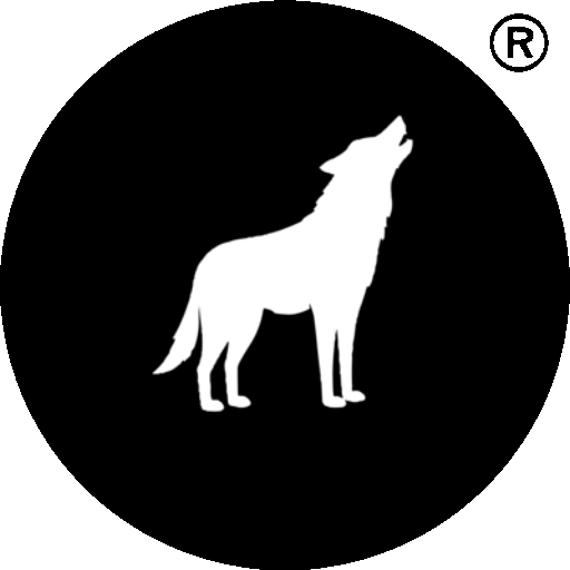 A silhouette of a howling wolf against a black background.