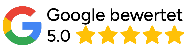 Google logo with five yellow stars, indicating a perfect 5.0 rating.
