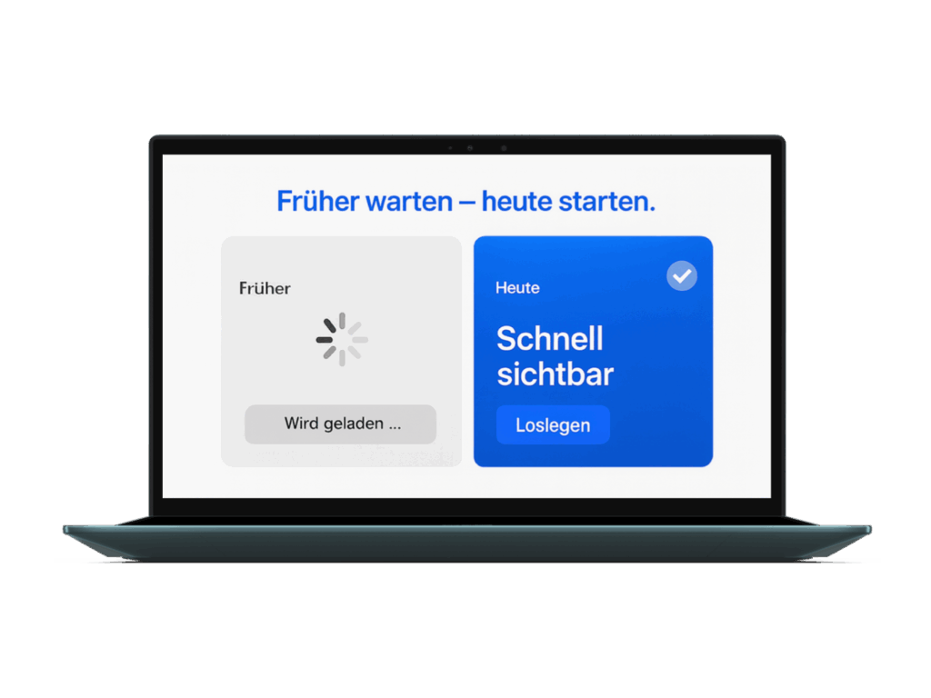 Bild eines Laptops mit Ladeanzeige und der Aufforderung, die Website-Geschwindigkeit zu verbessern.