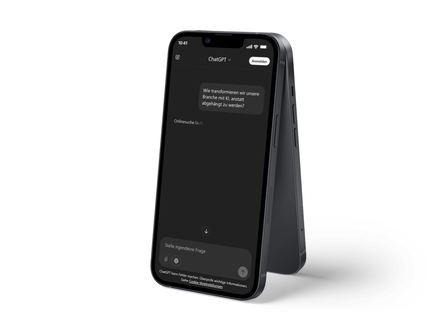 Smartphone mit ChatGPT-Oberfläche, Fragen zur KI-Strategie Bad Homburg und Automatisierung mit KI.