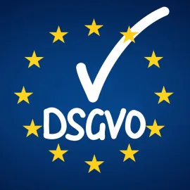 Ein DSGVO-konformer blauer Hintergrund mit gelben Sternen und dem Wort dsgvo, gestaltet von einer Agentur für Datenschutz in Frankfurt.